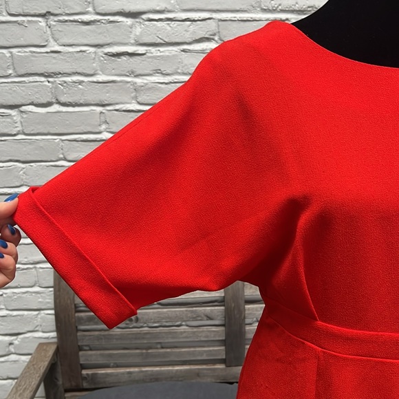 🟠 ASOS Petite Chic Red-Orange Crepe Midi Dress, size 8 - Picture 8 of 11